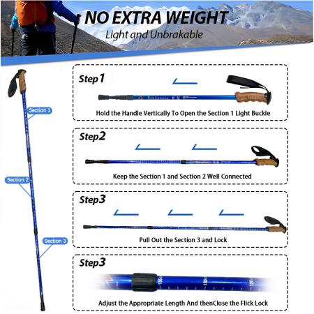 Adjustable Hiking Poles With Quick Flip Lock Lightweight Collapsible Durable 7075 Aluminum Trekking Pole