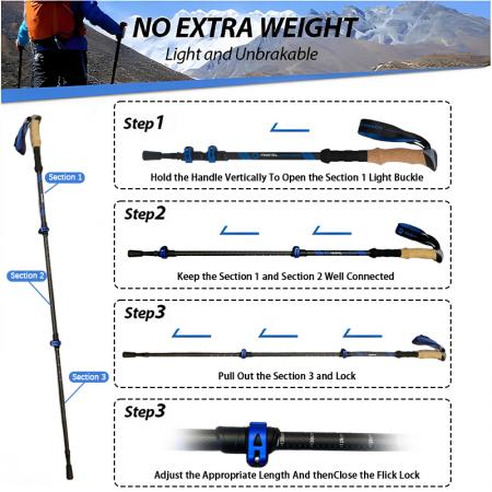 2 Pack Trekking Poles Portable Hiking Walking Stick With EVA Cork Handle For Outdoor Climbing 