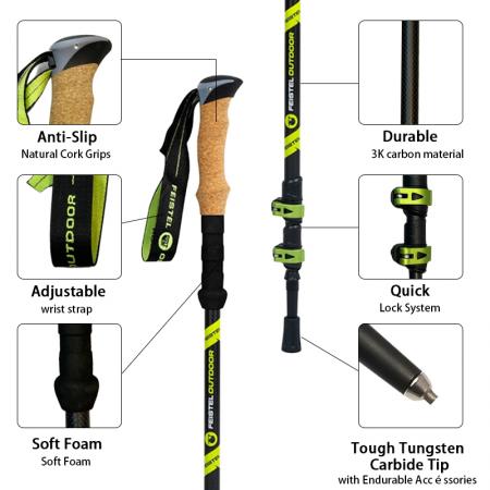 Adjustable 2 Pc Pack Cork Grip Lightweight Telescoping Strong Aircraft Aluminum Hiking Poles