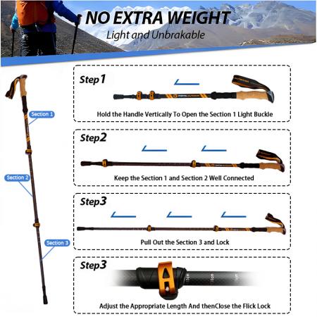 Factory Customized Lightweight With Natural Cork Grips And EVA Grips Outdoor Hiking Poles 