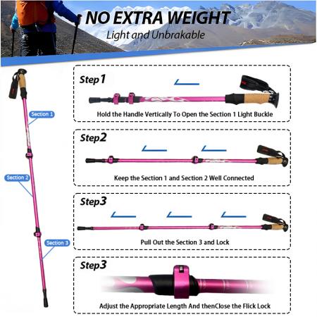 Outdoor Mountain Telescopic Ultralight Carbon Fiber Folding Aluminium 7075 Nordic Hiking Trekking Pole