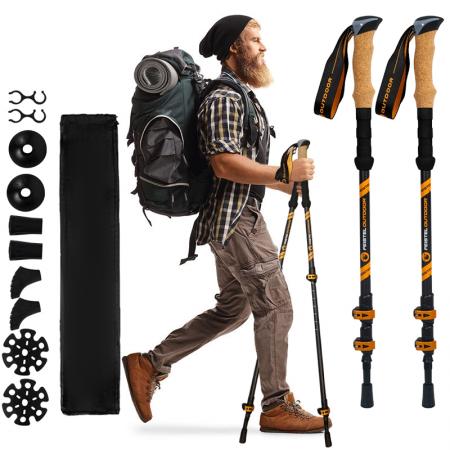 Factory Customized Lightweight With Natural Cork Grips And EVA Grips Outdoor Hiking Poles 