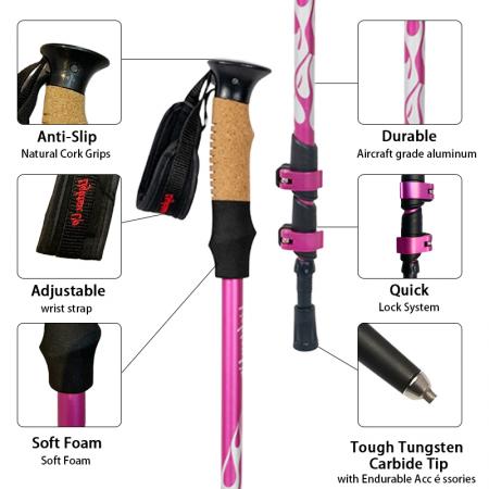 Outdoor Mountain Telescopic Ultralight Carbon Fiber Folding Aluminium 7075 Nordic Hiking Trekking Pole