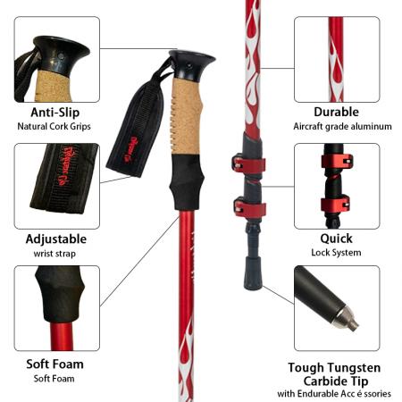 Lightweight Aviation Grade Aluminum Trekking Poles Extended Grips And Tip Accessories For Outdoor Active 