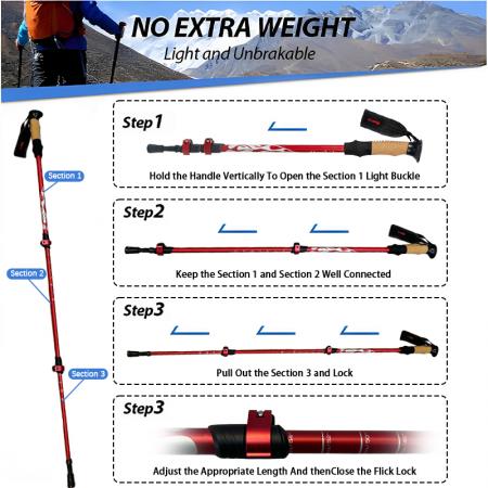 Lightweight Aviation Grade Aluminum Trekking Poles Extended Grips And Tip Accessories For Outdoor Active 