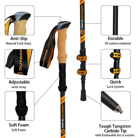 Factory Customized Lightweight With Natural Cork Grips And EVA Grips Outdoor Hiking Poles 