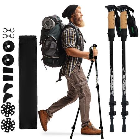 Factory Direct Sale of High Strength Aluminum Alloy Trekking Poles Telescopic Version Suitable for Mountaineering Hiking 