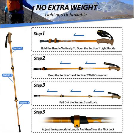 Portable Adjustable Aviation Grade Aluminum Trekking Poles Rubber Handle Tip Accessories For Active Walking Trekking 