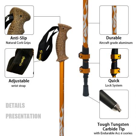 Portable Adjustable Aviation Grade Aluminum Trekking Poles Rubber Handle Tip Accessories For Active Walking Trekking 