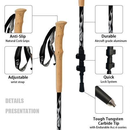 Wholesale Ultra Light 90% Aluminum Trekking Pole Nordic Walking Stick Telescopic Cork Handle Flick Outer Lock 