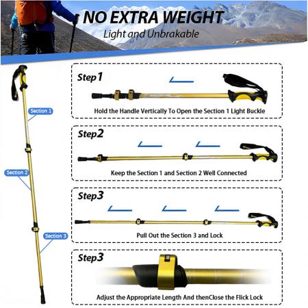 Hiking 105-135CM Telescopic Aluminum Adjustable Hight Shock Absorbent Trekking Poles 