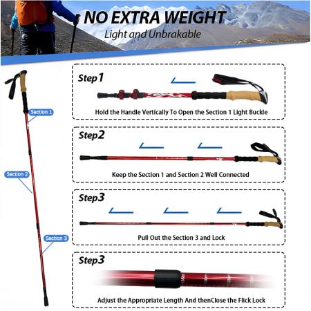 Outdoor Aluminum Telescopic Nordic Inner Lock Antishock Walking Stick Pole With Cork And EVA Handle 