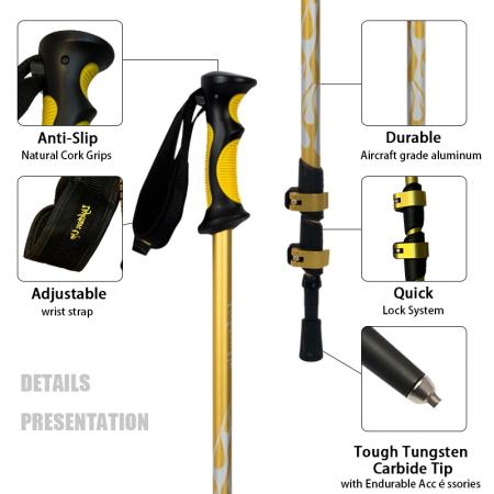 Hiking 105-135CM Telescopic Aluminum Adjustable Hight Shock Absorbent Trekking Poles 