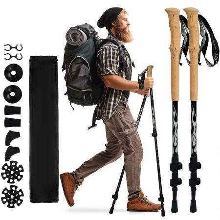 Wholesale Ultra Light 90% Aluminum Trekking Pole Nordic Walking Stick Telescopic Cork Handle Flick Outer Lock 