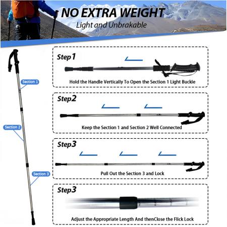 Outdoor Telescopic Aluminum Alloy Rubber Handle Lightweight Inner Lock Walking Poles 