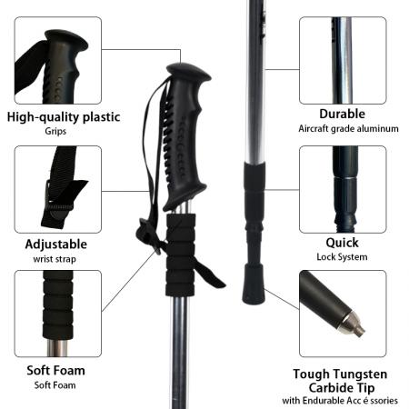 Outdoor Telescopic Aluminum Alloy Rubber Handle Lightweight Inner Lock Walking Poles 