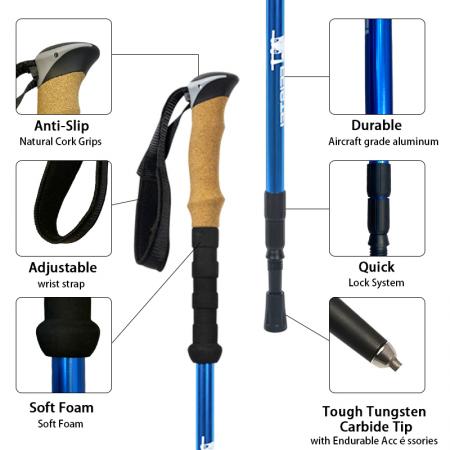 Outdoor Telescoping Duralumin 6061 Aluminum Alloy Three Section Hiking Pole 