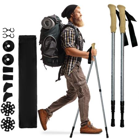 Aluminum Telescopic Outdoor Trekking Pole Faux Cork Nordic Antishock Hiking Sticks 