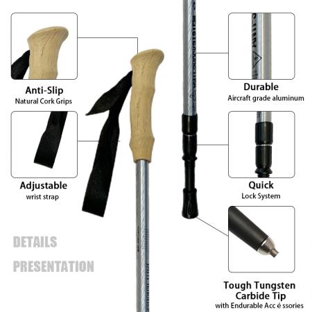 Aluminum Telescopic Outdoor Trekking Pole Faux Cork Nordic Antishock Hiking Sticks 