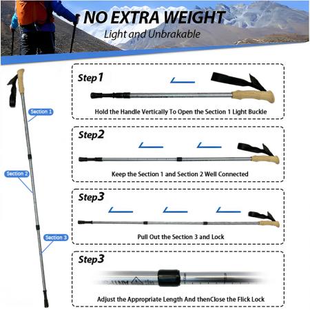 Aluminum Telescopic Outdoor Trekking Pole Faux Cork Nordic Antishock Hiking Sticks 