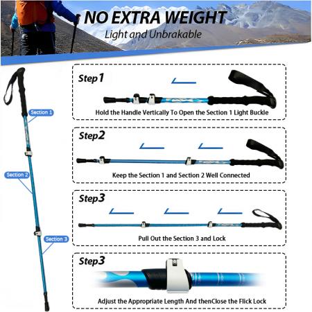 High Strength Ultralight Adjustable Telescopic Trekking Pole with Tungsten Steel Tip EVA Handle Hiking Poles 