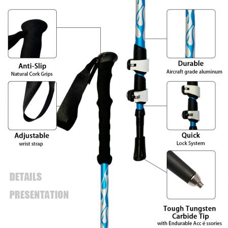High Strength Ultralight Adjustable Telescopic Trekking Pole with Tungsten Steel Tip EVA Handle Hiking Poles 