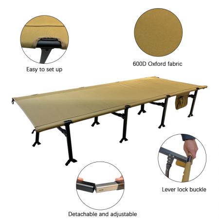 Custom Foldable Camping Bed Outdoor Portable Aluminum Camping Cots for Adults with Side Pockets 