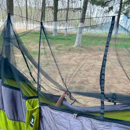 Outdoor Nylon Portable Parachute Double Camping Mosquito Net Hammock with Rope and Carabiners 