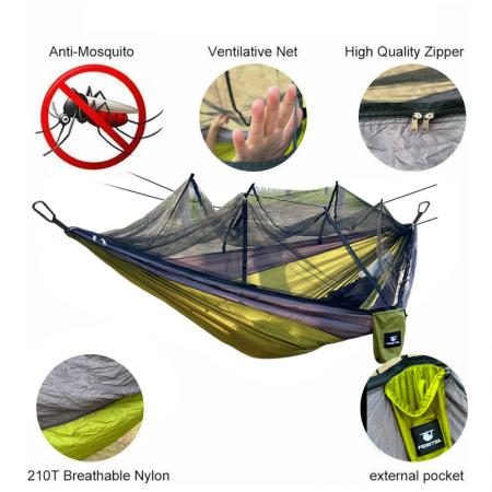 Outdoor Nylon Portable Parachute Double Camping Mosquito Net Hammock with Rope and Carabiners 