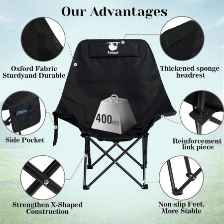 Camping High Back Large Size Moon Chair Comfortable Folding Outdoor Lazy Lounge Chair 