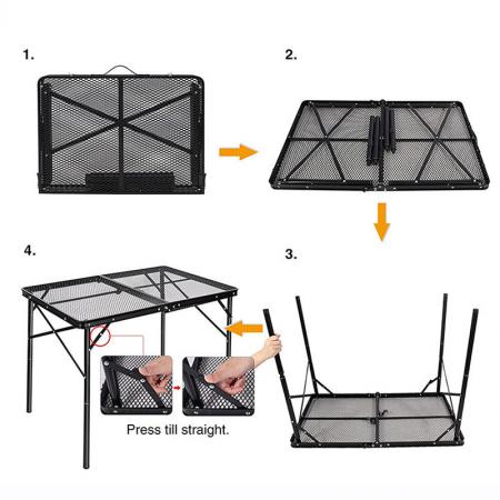 Grid Portable Folding Table with Height Adjusting Legs Outdoor Camping Barbecue Table 