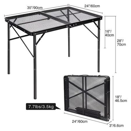 Grid Portable Folding Table with Height Adjusting Legs Outdoor Camping Barbecue Table 