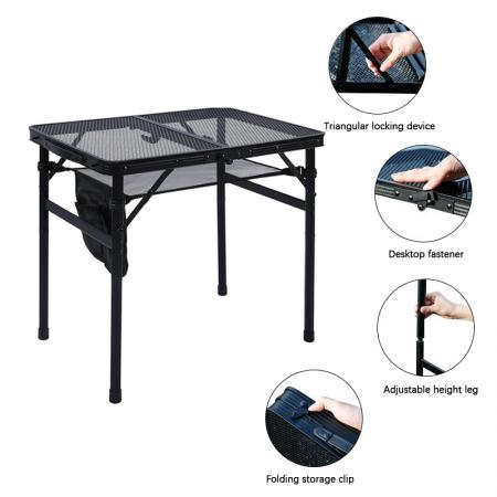 Outdoor Folding Aluminum Camping Table With Mesh Top Portable BBQ Picnic Table OEM ODM 
