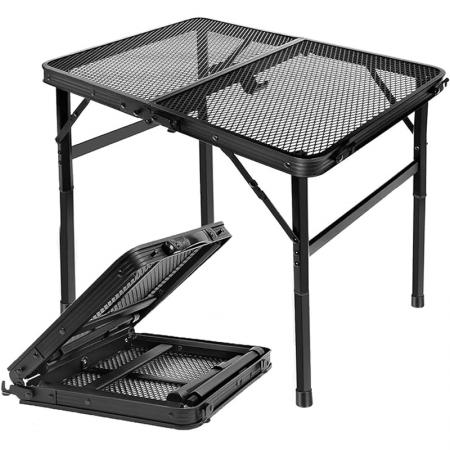 Grid Portable Folding Table with Height Adjusting Legs Outdoor Camping Barbecue Table 