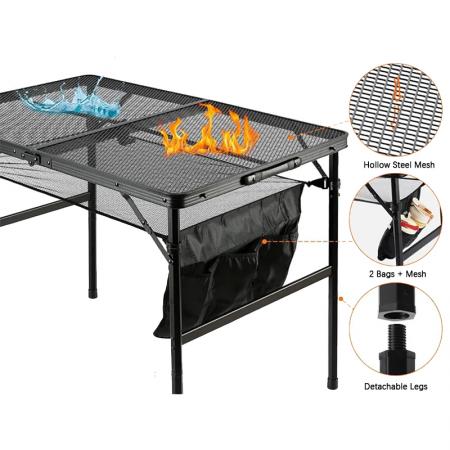 Outdoor Folding Aluminum Camping Table With Mesh Top Portable BBQ Picnic Table OEM ODM 