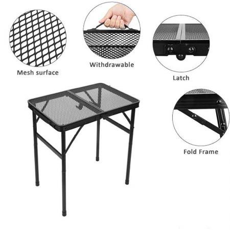 Grid Portable Folding Table with Height Adjusting Legs Outdoor Camping Barbecue Table 