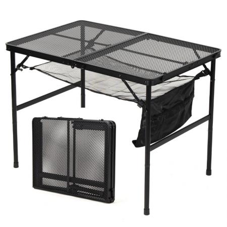 Outdoor Folding Aluminum Camping Table With Mesh Top Portable BBQ Picnic Table OEM ODM 