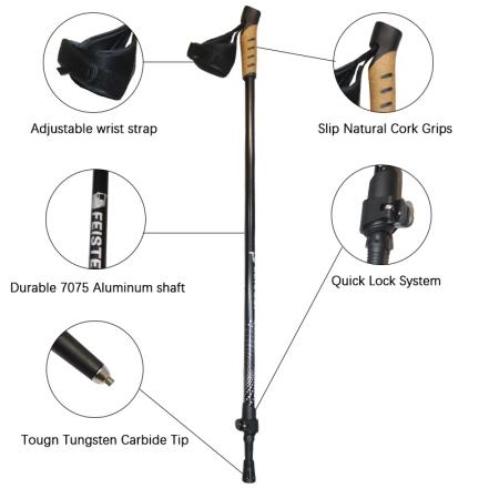 Carbon Running Alpenstock Ultralight Easy Folding Sport Hiking Cross-country Trekking Pole Climbing Pole 