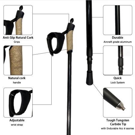 Aluminum Alloy Foldable Comfortable Cork Handle Trekking Pole for Hiking Outdoor Activities 