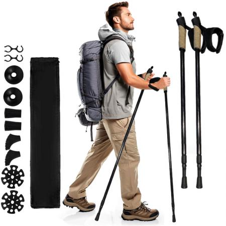Aluminum Alloy Foldable Comfortable Cork Handle Trekking Pole for Hiking Outdoor Activities 
