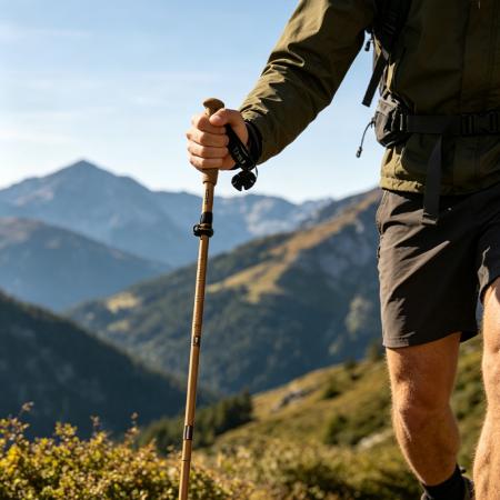 Outdoor Ultralight Folding Bamboo Grain Carbon Fiber Aluminum Alloy Hiking Trekking Poles 