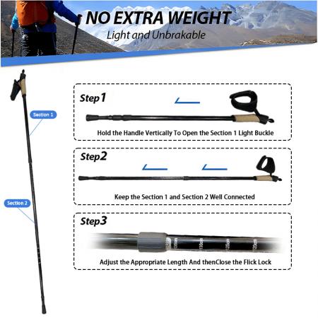 Aluminum Alloy Foldable Comfortable Cork Handle Trekking Pole for Hiking Outdoor Activities 