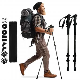 Lightweight Aluminum Tungsten Steel Tips 3-Section Collapsible EVA Handle Trekking Poles
