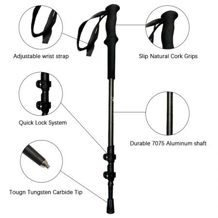 Lightweight Aluminum Trekking Poles Tungsten Steel Tips 3-Section Collapsible Design Straight Grip EVA Handle 150kg 