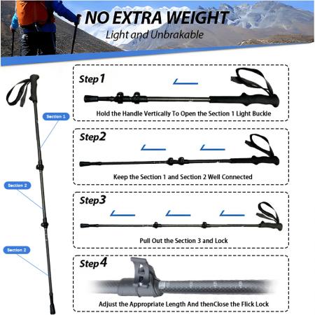 Lightweight Aluminum Trekking Poles Tungsten Steel Tips 3-Section Collapsible Design Straight Grip EVA Handle 150kg 