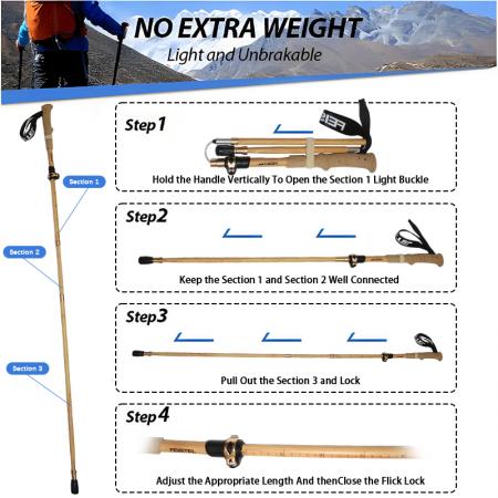 Outdoor Ultralight Folding Bamboo Grain Carbon Fiber Aluminum Alloy Hiking Trekking Poles 