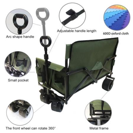 Collapsible Utility Folding Wagon Cart Heavy Duty Foldable Beach Large Capacity Wagon Cart 