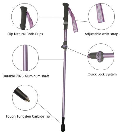 Carbon Fiber 3 Section Adjustable Lightweight Folding Tungsten Steel Tip Trekking Poles 