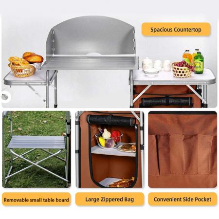 Aluminum Multifunction Outdoor Camping Kitchen Folding Cooking Table with Oxford Bag Cabinet Cupboard 