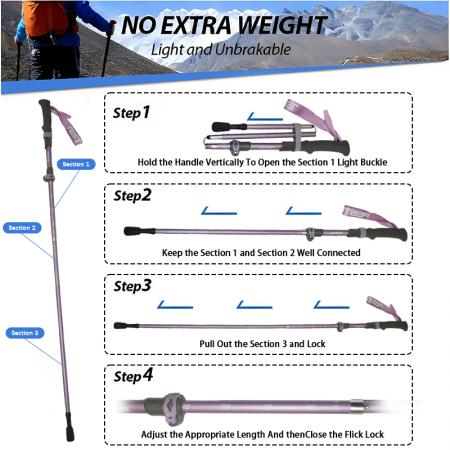Carbon Fiber 3 Section Adjustable Lightweight Folding Tungsten Steel Tip Trekking Poles 